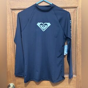 Roxy Black Long Sleeve Rash Guard with Logo Sz L. NWT